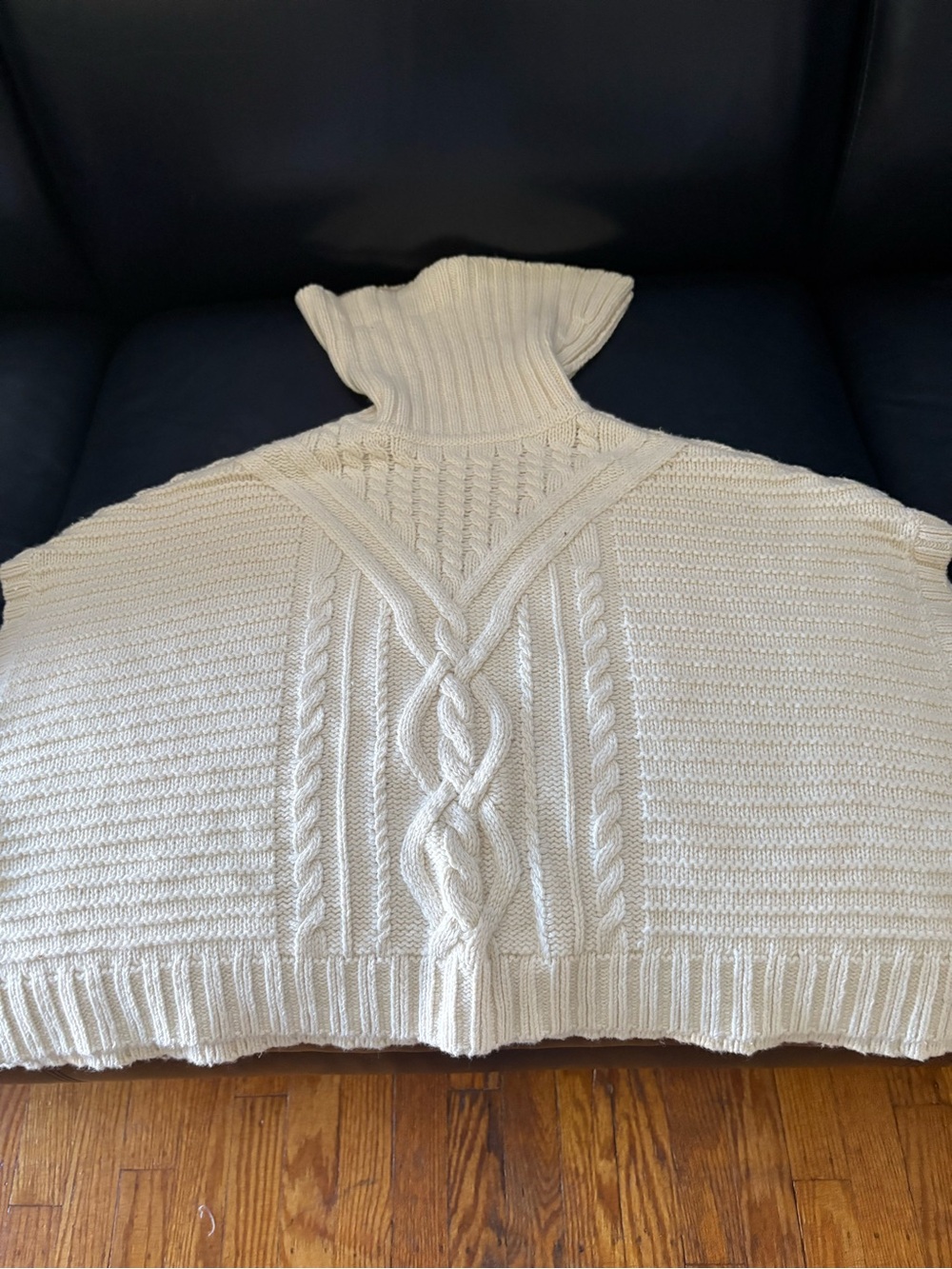 Cream Cable-Knit Turtleneck Cropped Sweater Poncho